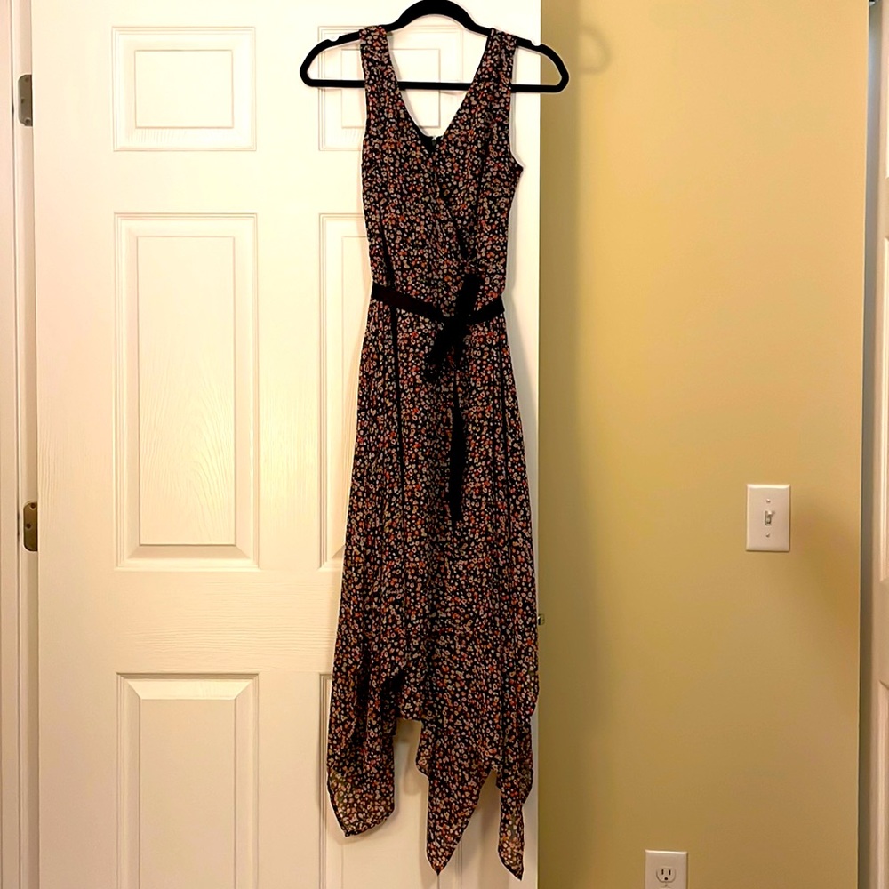 Long tall sally floral print midi dress with asymmetrical hemline